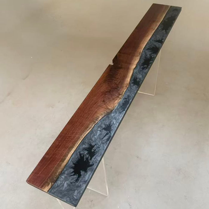 82 inch black walnut gray epoxy floating shelf with live edge