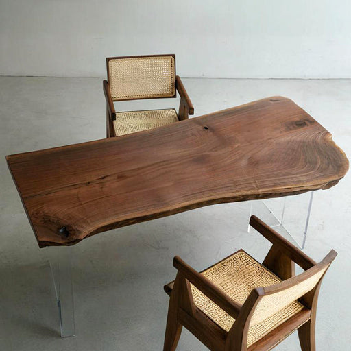 Black walnut irregular wood table featuring natural edges and unique wood grain patterns