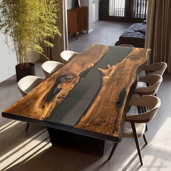 Modern black walnut live edge epoxy conference table for meeting rooms in california