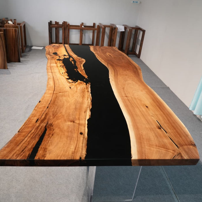 Black walnut live edge office desk with handcrafted resin details