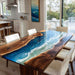 Dining table with ocean-themed design in a kitchen setting