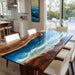 Dining table with ocean-themed design in a kitchen setting