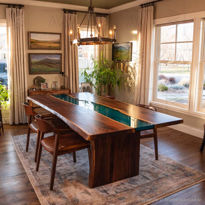 black walnut wood epoxy dinning table for vintage homes in austin