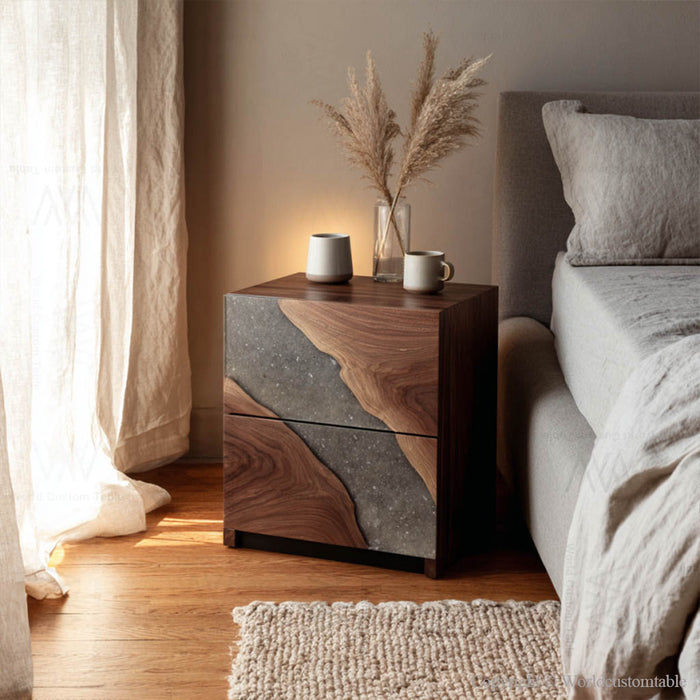 Black walnut smoky gray epoxy nightstand 20 by 16 by 20 inches