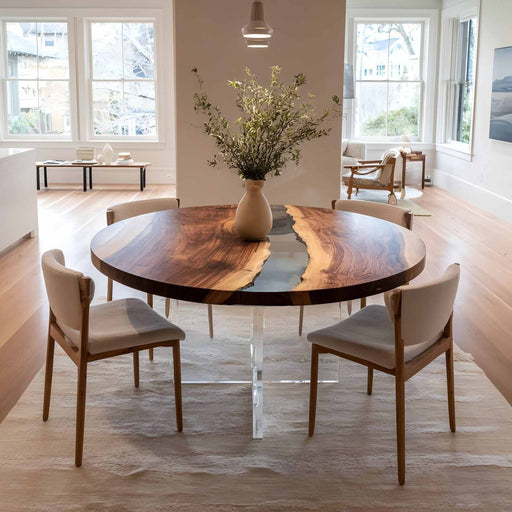black walnut clear epoxy resin table for dinning & coffee spaces in california