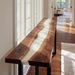 Black walnut white resin epoxy console table in an entryway