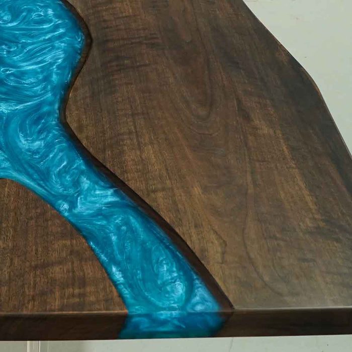 Blue Epoxy Black Walnut Table in Kitchen Dining