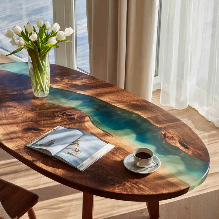 wooden epoxy dinning coffee table for modern living rooms in miami