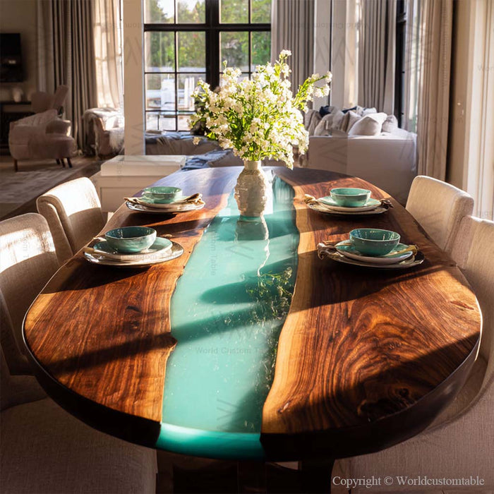 unique wooden epoxy dinning table for dinning & living spaces in los angeles