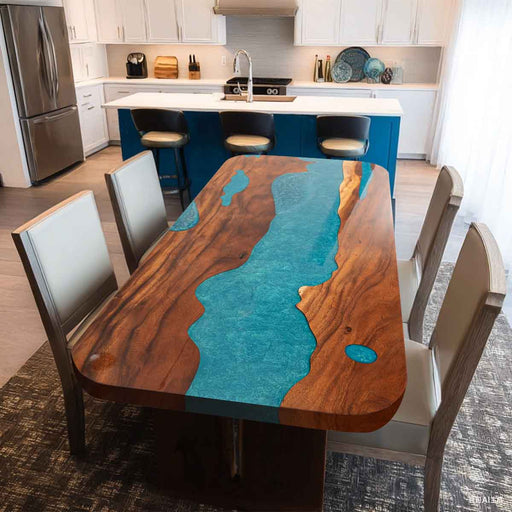 Blue Epoxy Walnut Dining Table 42x96 Top View