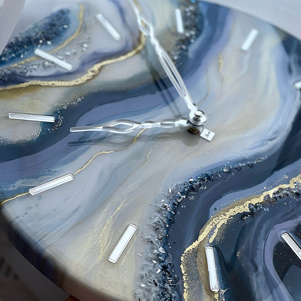 Blue and gold handcrafted resin wall clock, perfect for gifting