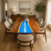 blue and white epoxy dinning table with natural walnut wood