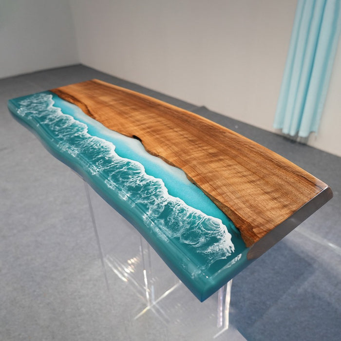 blue white epoxy entryway table for modern home decor