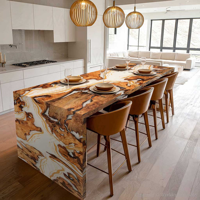 Burl wood white gold epoxy waterfall table