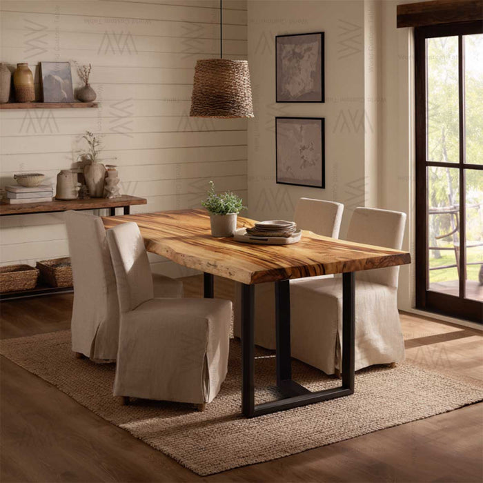 Modern rustic olive wood dining table perfect for California interiors