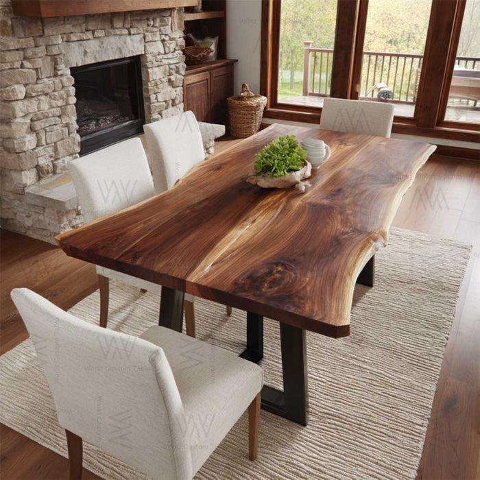 Rustic walnut dining table blending modern and California-style interiors