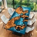 Cedar burl and ocean blue epoxy resin table with coastal wave design
