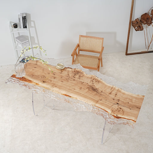 Clear Ice Crystal Epoxy River Table with Wood Base – Modern Art Furniture.