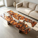 natural burl wood dining table with transparent epoxy resin