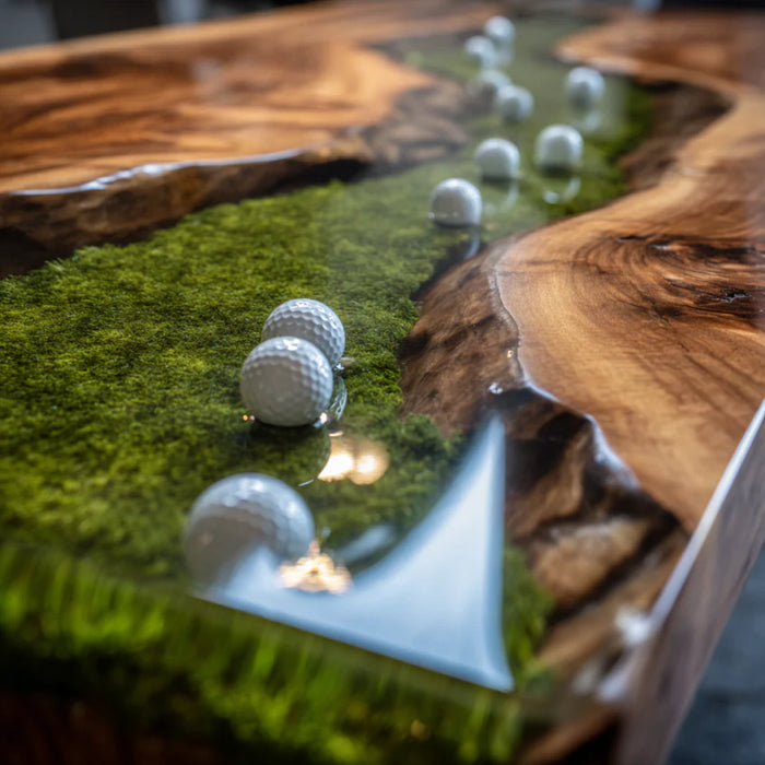 wooden clear epoxy golf table for sports club in florida