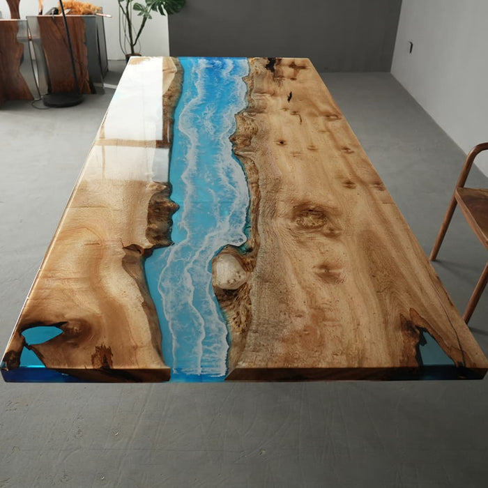 Coastal epoxy dining room table for modern home entertaining