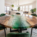 Green ocean wave resin round dining table for coastal inspired interior design