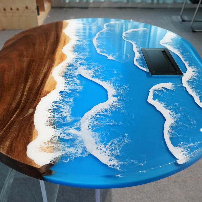 Coastal ocean wave resin coffee table for a stylish living room
