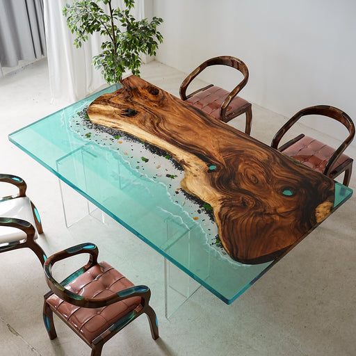 River table inspired resin art furniture with blue epoxy
