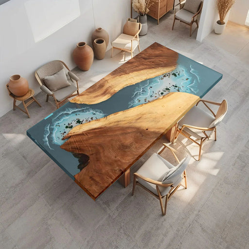 Walnut ocean resin table ideal for loft-style dining spaces
