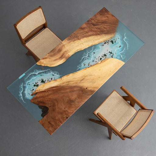 Walnut ocean resin table ideal for loft-style dining spaces
