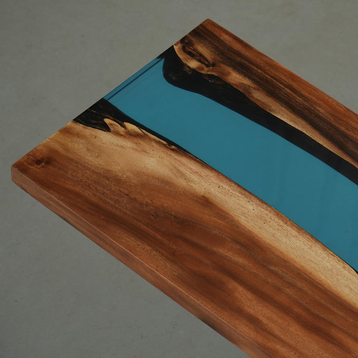 Luxurious resin and wood table for professional settings.