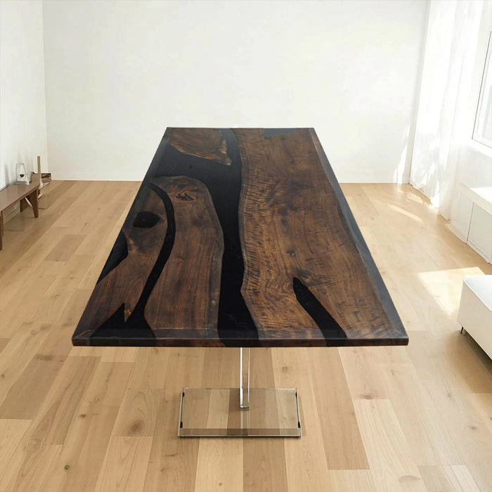 Large live edge epoxy conference table with black walnut slabs
