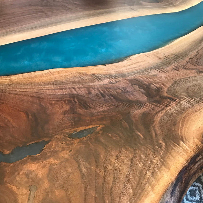 Contemporary walnut and resin river furniture design