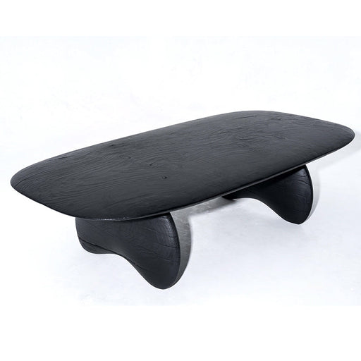 Crescent Moon solid pine wood table with curved legs for terrace or indoor use.