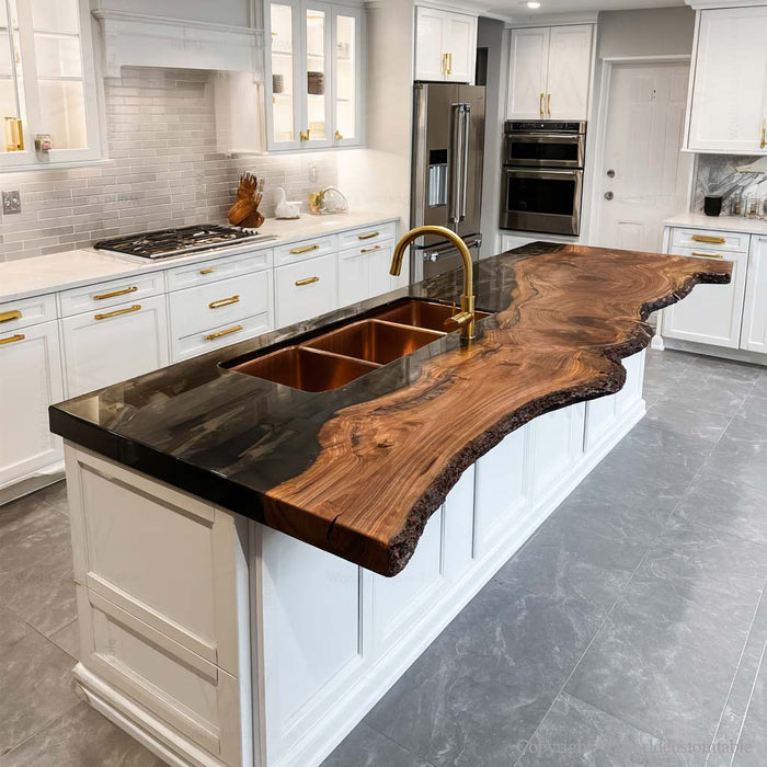 Premium resin wood kitchen top black walnut live edge epoxy counter