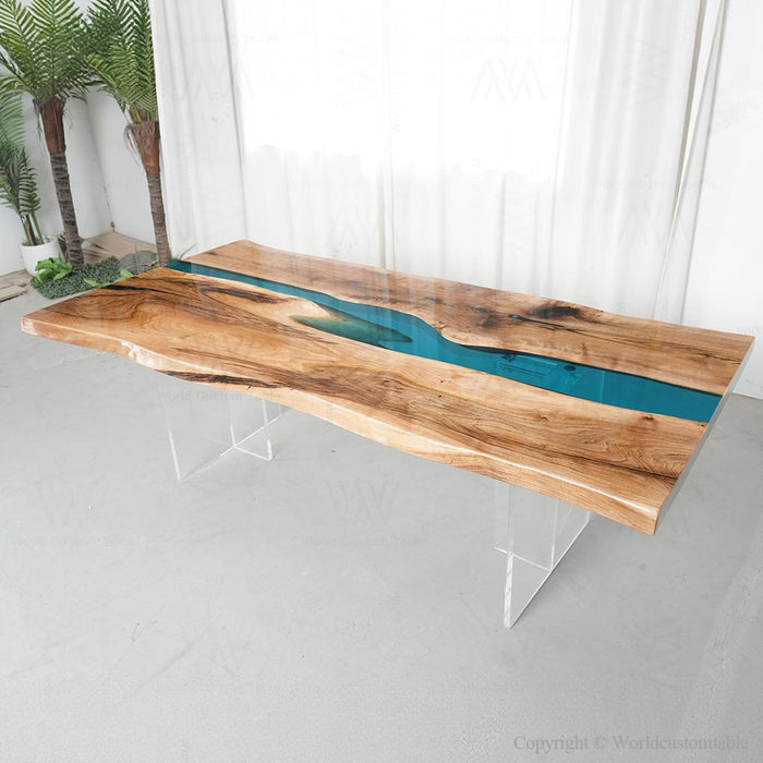 Custom epoxy dinning table showcasing natural black walnut wood grain