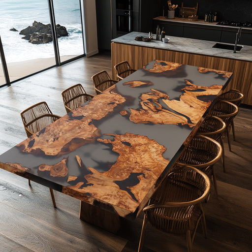 Live edge wood and epoxy resin table with unique design