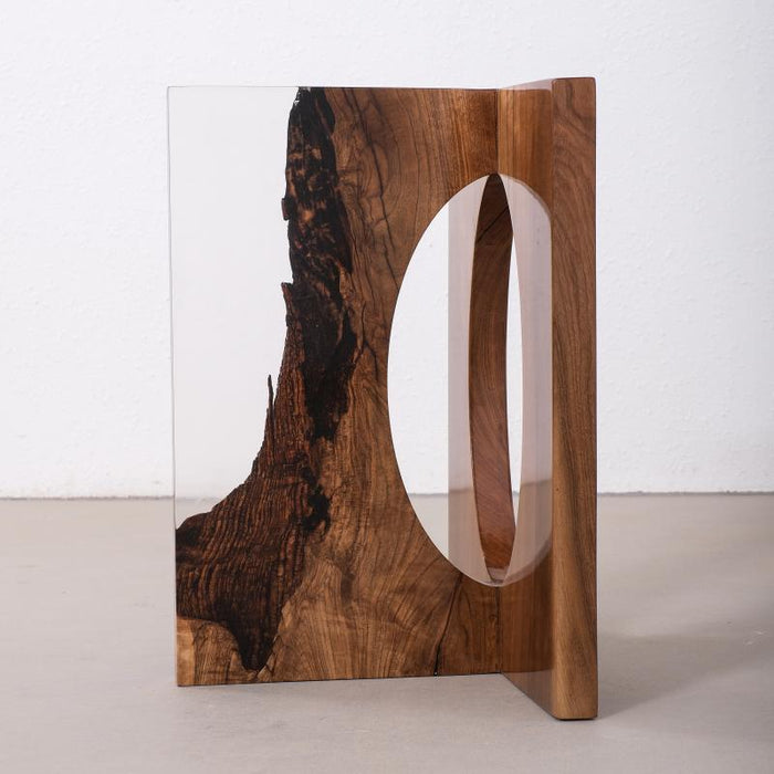 Custom epoxy resin table legs crafted from solid walnut wood