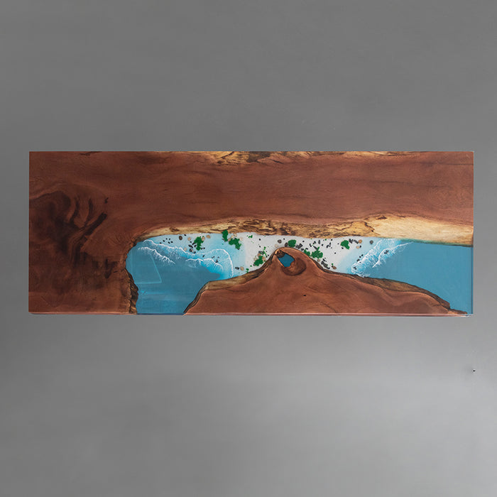 Custom epoxy walnut dining table inspired by ocean waves