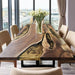 Modern black walnut dining table with shimmering gold epoxy resin river, scratch-resistant high-gloss tabletop for dining room