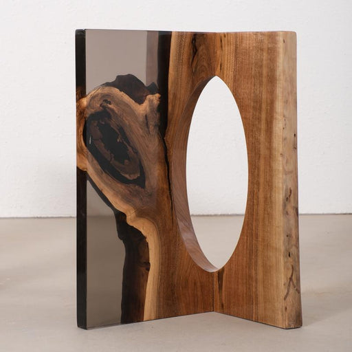 Custom irregular walnut wood resin table legs with natural grain detail