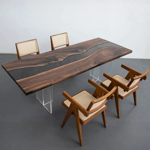 Custom live edge epoxy table crafted from black walnut wood