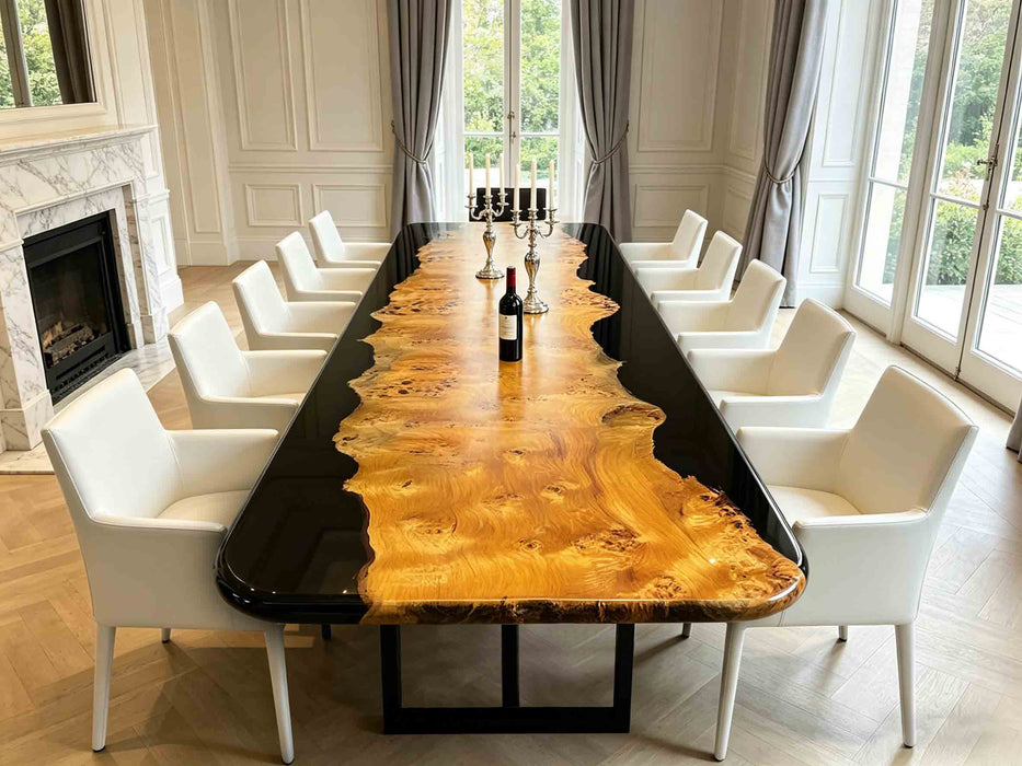 Modern black epoxy office table made from solid poplar wood for conference rooms and offices