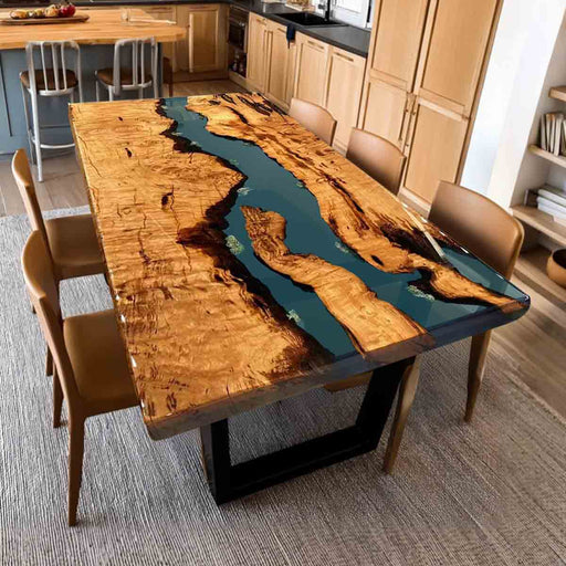 Dining table with a unique design in a kitchen setting