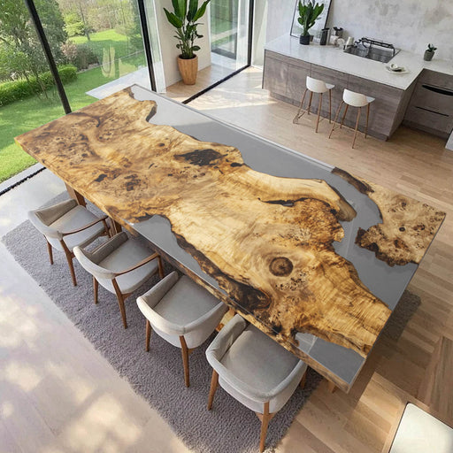Custom luxury epoxy resin wood dining table in modern home