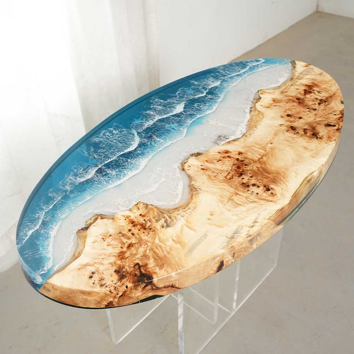 Custom ocean epoxy resin dining table size and color variation options