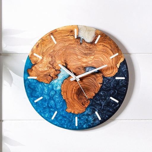 Custom olive wood and epoxy resin wall clock with modern design