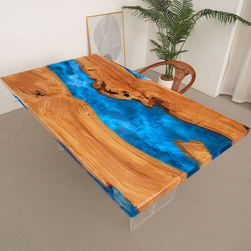 Custom Olive Wood Epoxy Resin Table for Luxury Dining