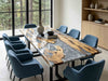 Live edge olive wood metallic silver resin table with natural wood slab design
