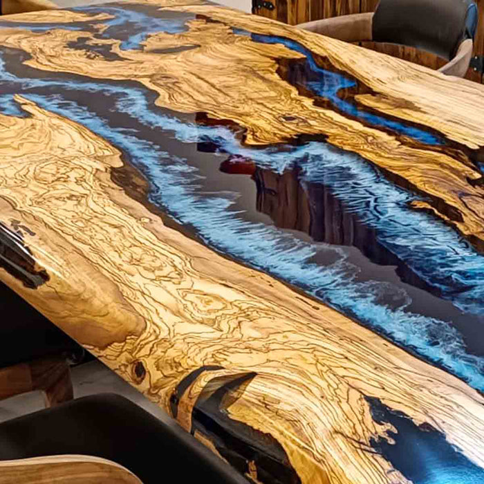 modern square olive wood epoxy dinning table for kitchens in miami